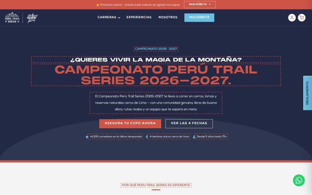 Portada del sitio de Peru Trail Series con la temporada 2026-2027