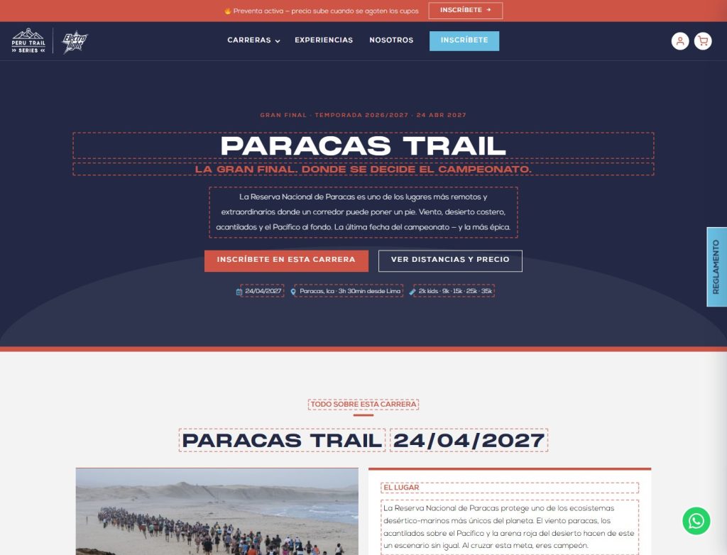Página de inscripción de la Gran Final en Paracas